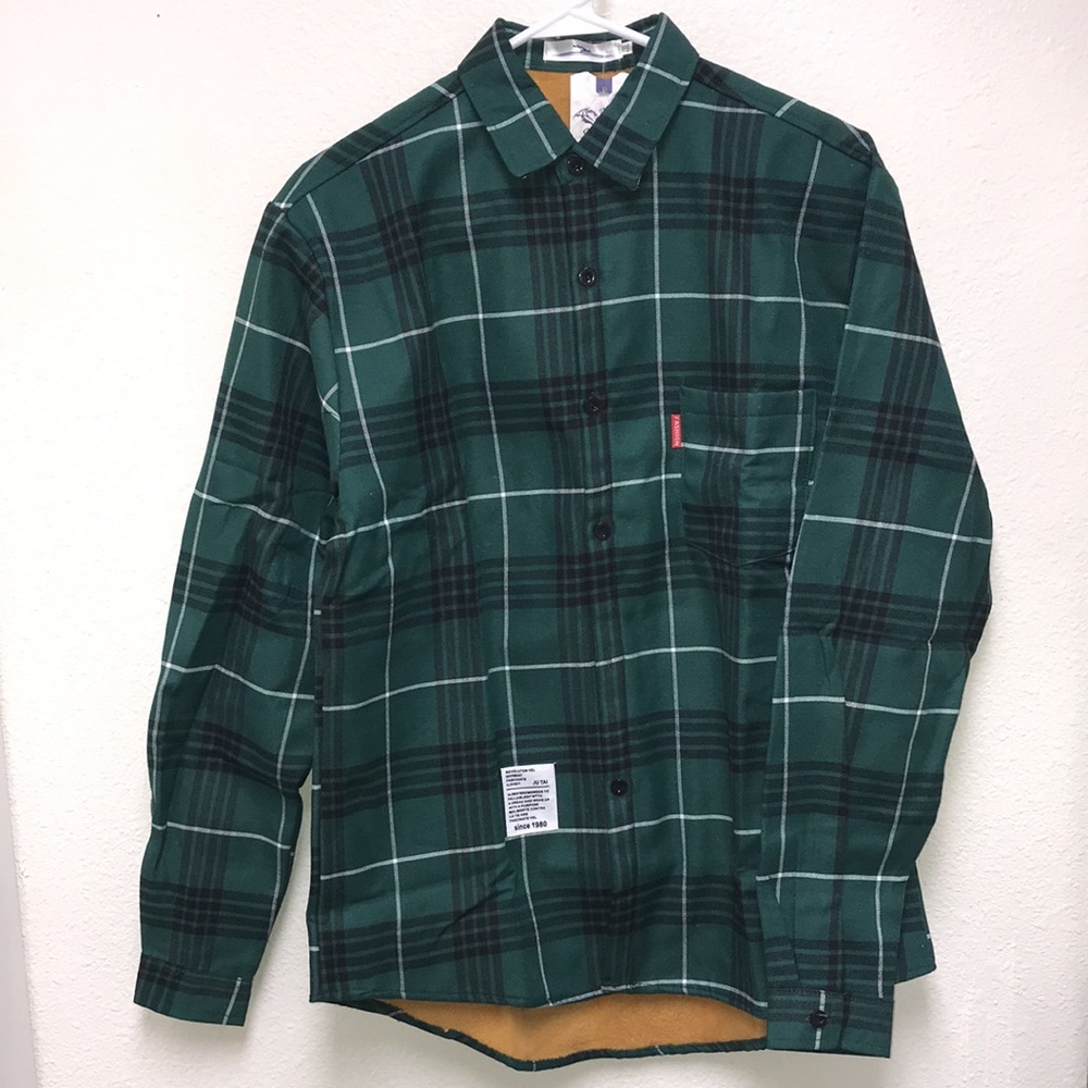 Puruilong 2XL Boy’s Teen’s Green Plaid Flannel NWT Yellow Fleece Lined Shirt